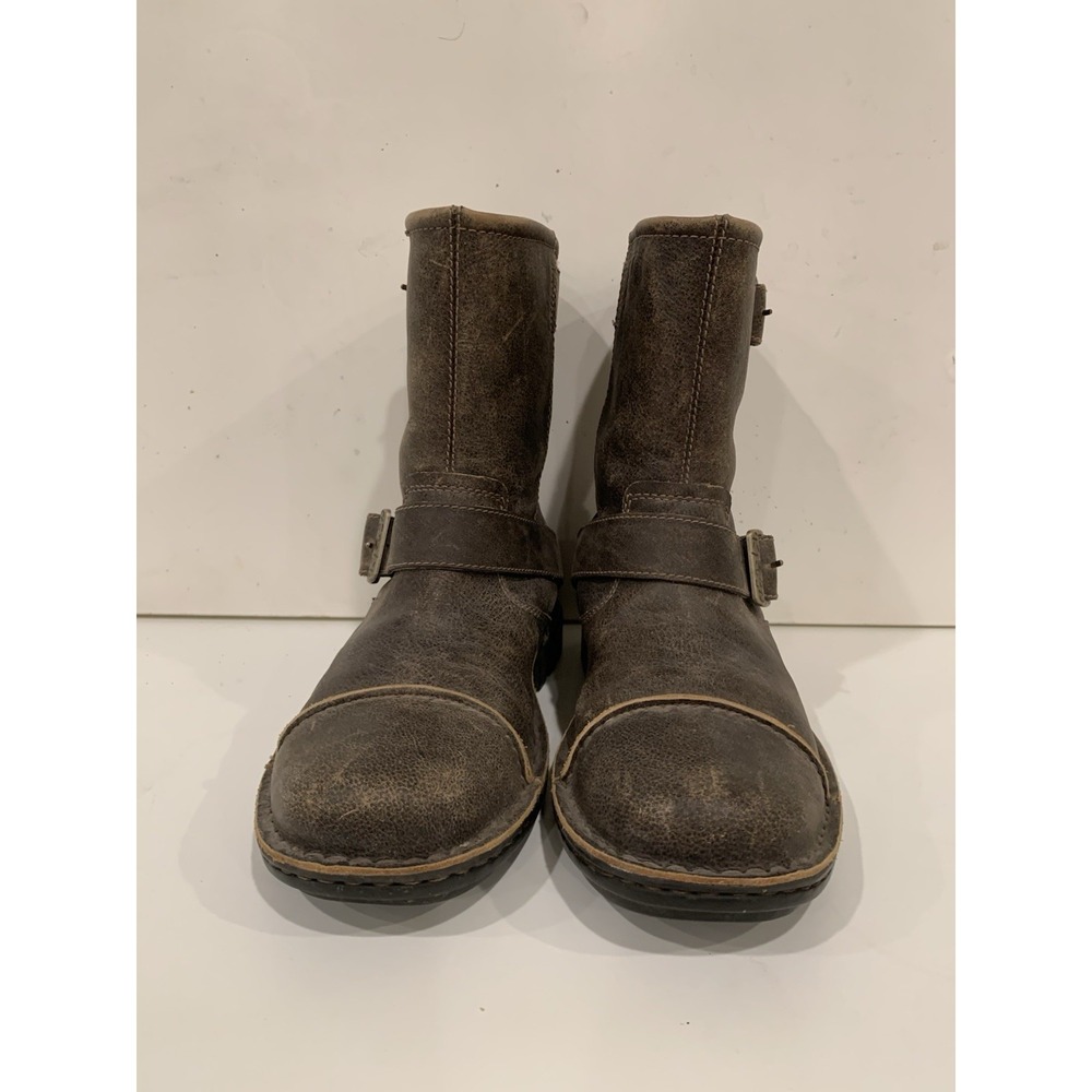 UGG Australia Kensington Moto Boots Distressed Leather Shearling Biker Brown - Picture 5 of 9